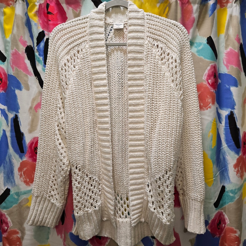 Abercrombie & Fitch Cream White Open Knit Chunky Cardigan Sweater Small